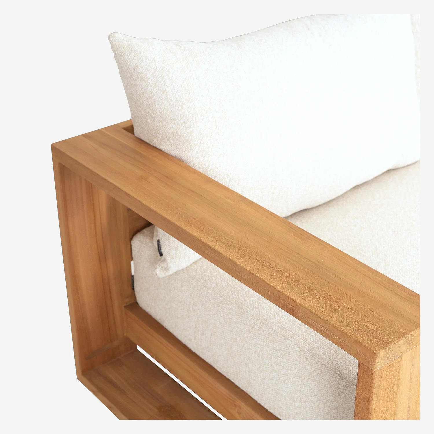 Canapé de jardin 3 places en teck massif et tissu imperméable - Naturel et blanc cassé - 5