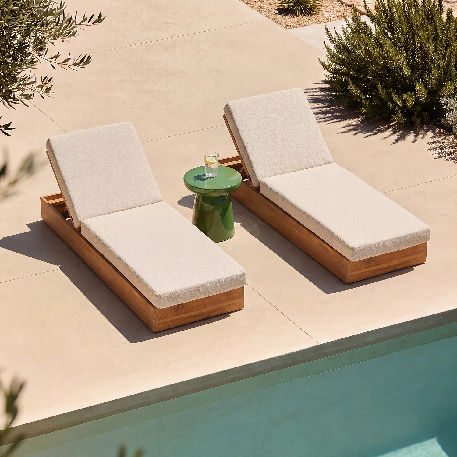 Sonnenliege aus massivem Teakholz und wasserdichtem Stoff - Elfenbeinweiß - 3