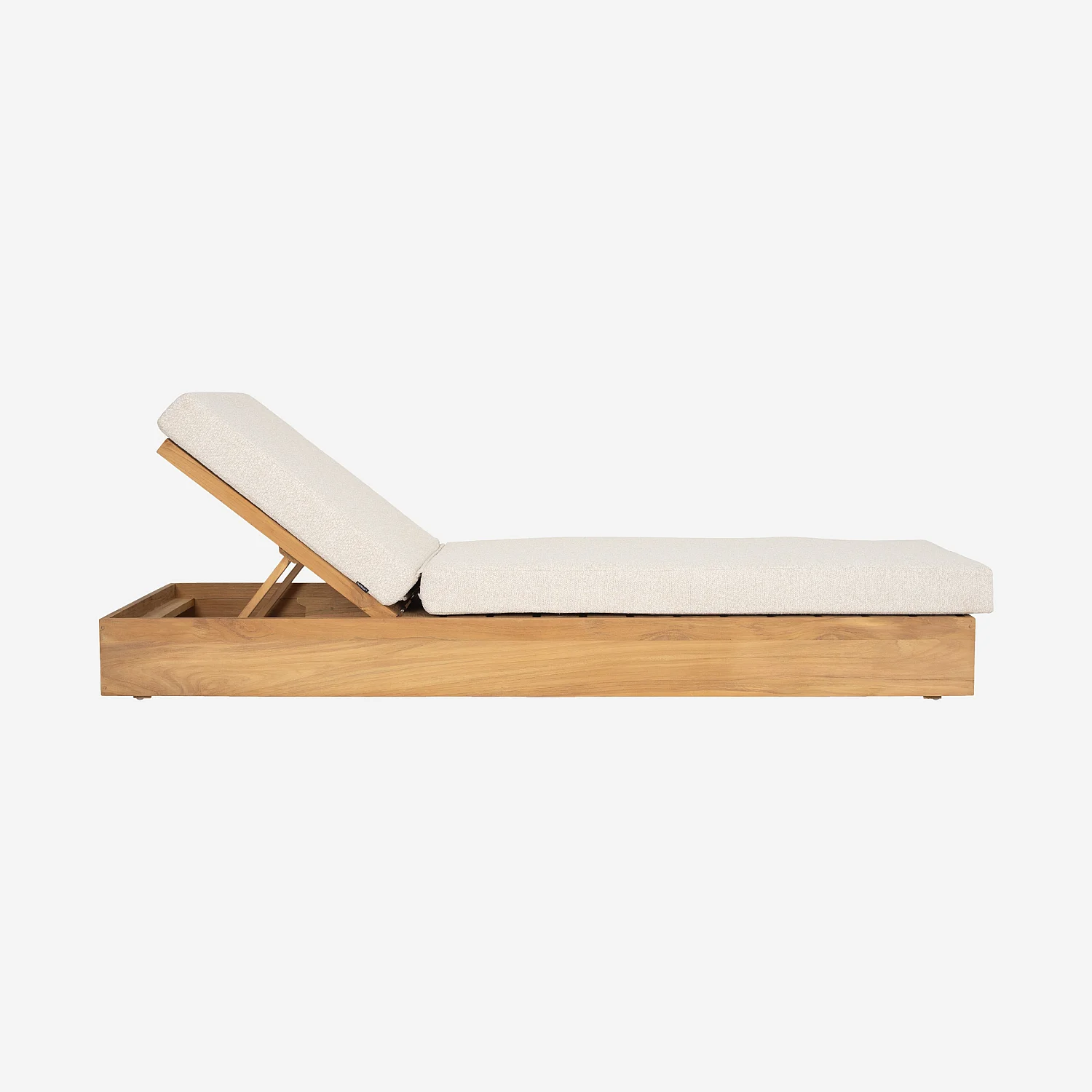 Bain de soleil en teck massif et tissu imperméable - Naturel et blanc cassé - 4