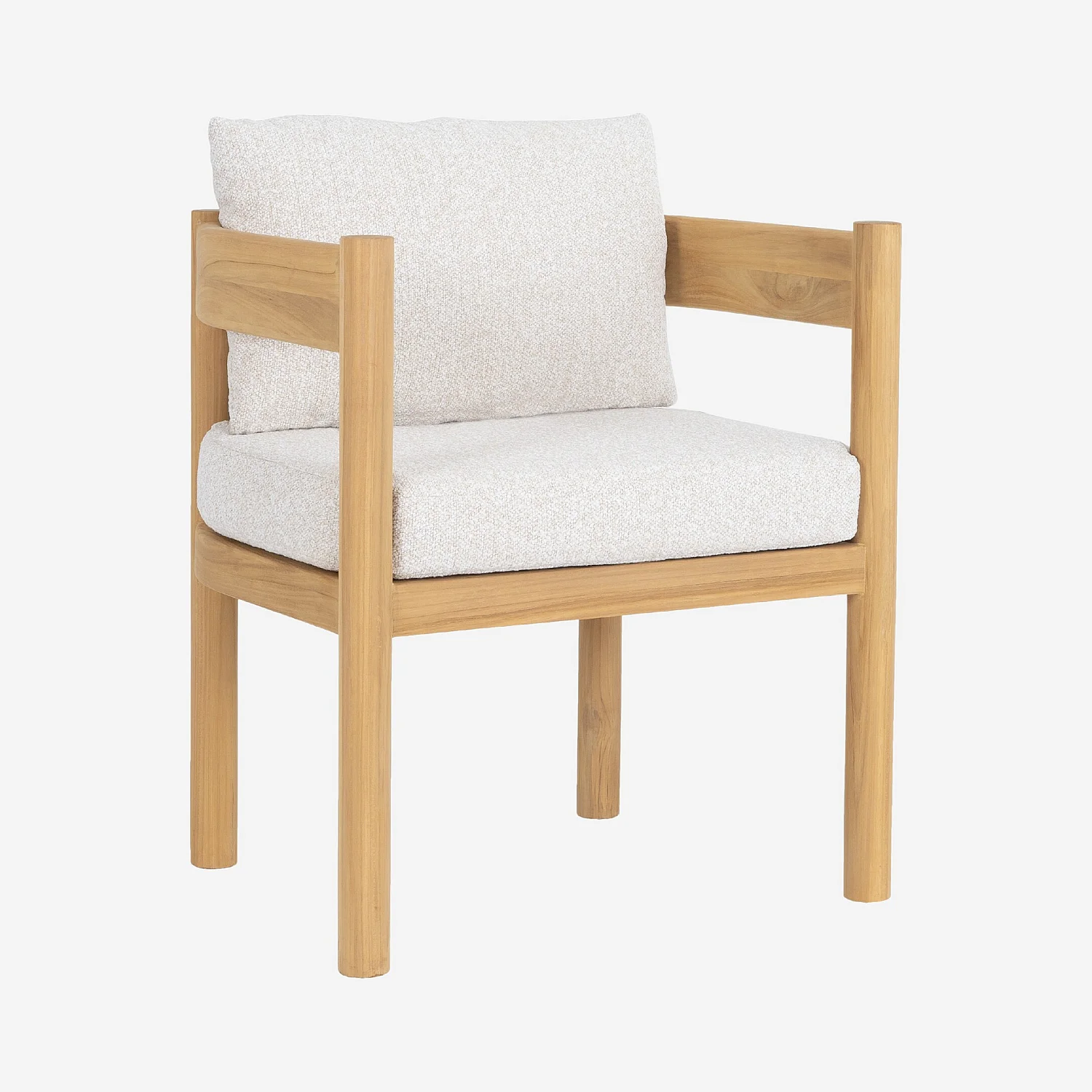 Chaise de jardin en teck massif et tissu imperméable - Naturel et blanc cassé - 2