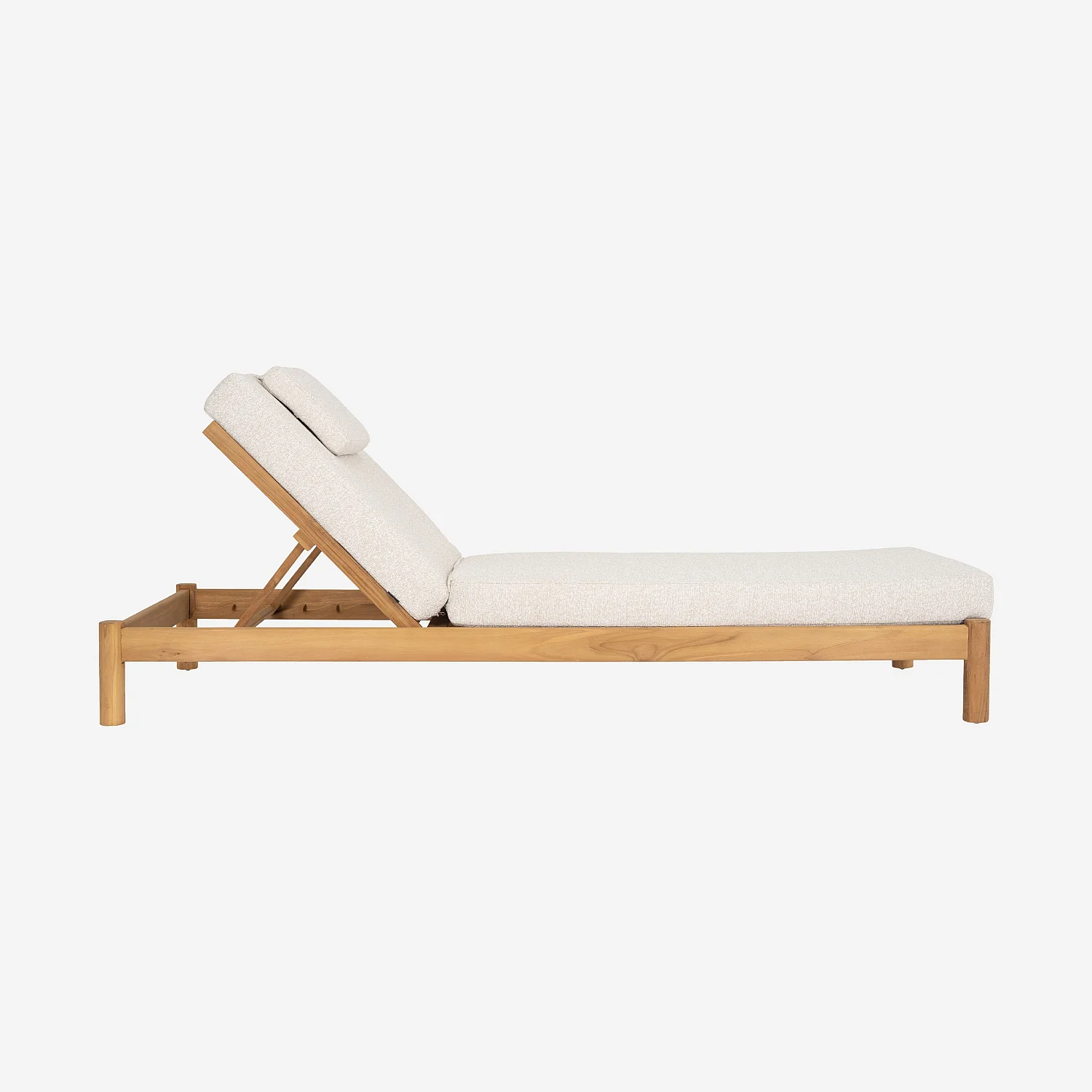 Bain de soleil en teck massif et tissu imperméable - Naturel et blanc cassé - 4