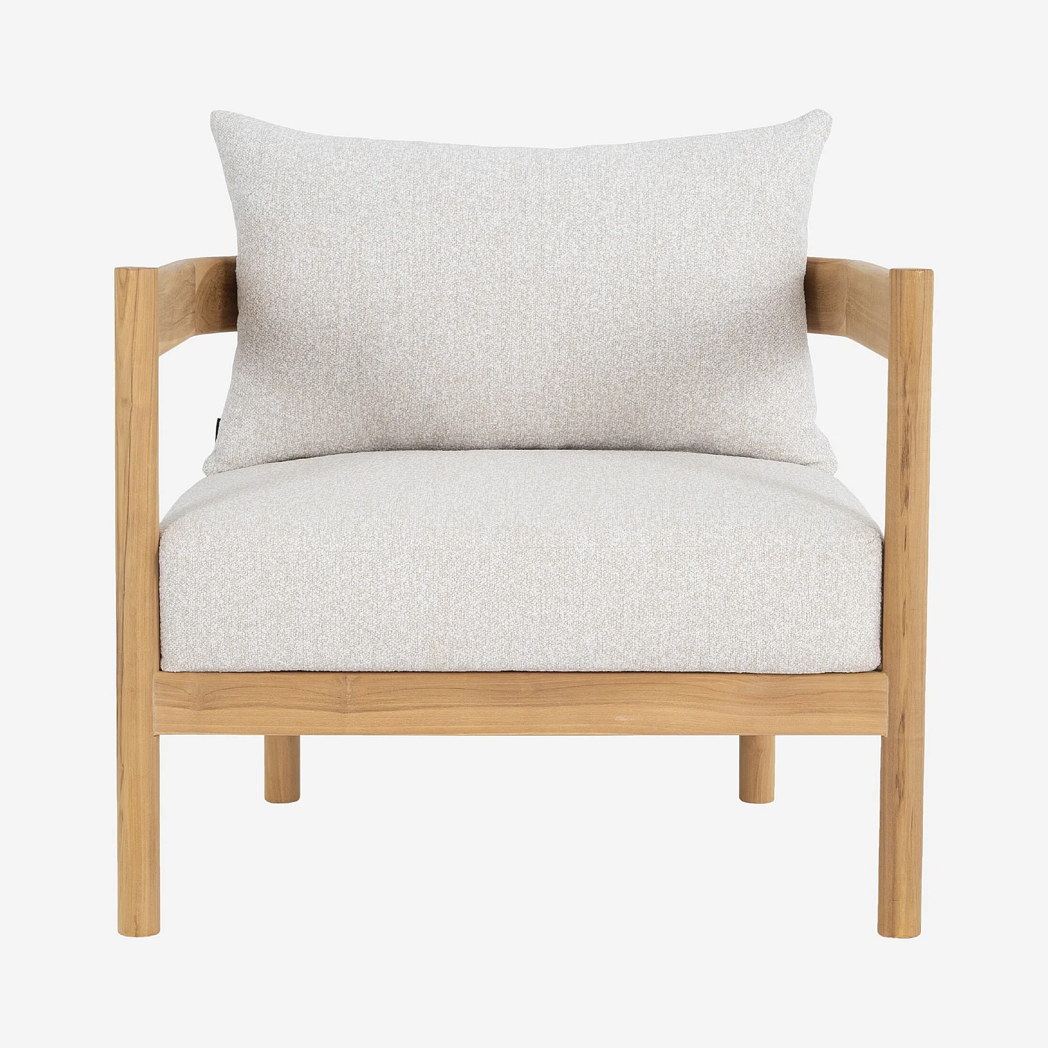 Fauteuil de jardin en teck massif et tissu imperméable - Naturel et blanc cassé - 1