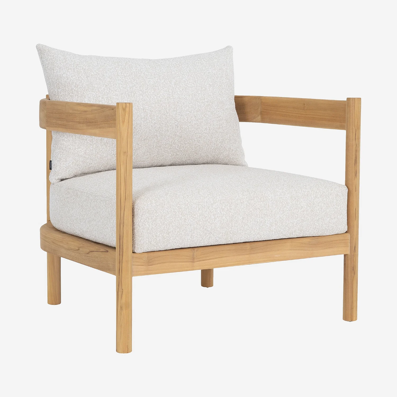 Fauteuil de jardin en teck massif et tissu imperméable - Naturel et blanc cassé - 2