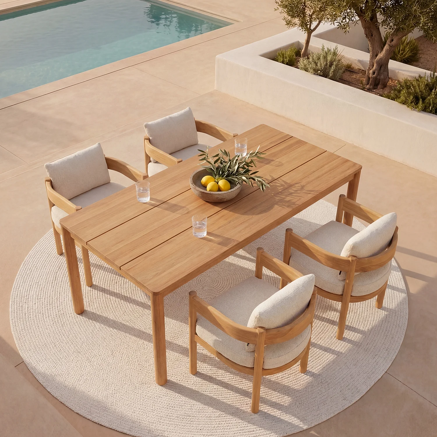 Rechteckiger Gartentisch aus massivem Teakholz - Naturfarben - 3