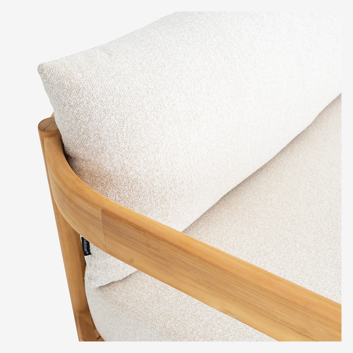 Canapé de jardin 3 places en teck massif et tissu imperméable - Naturel et blanc cassé - 5