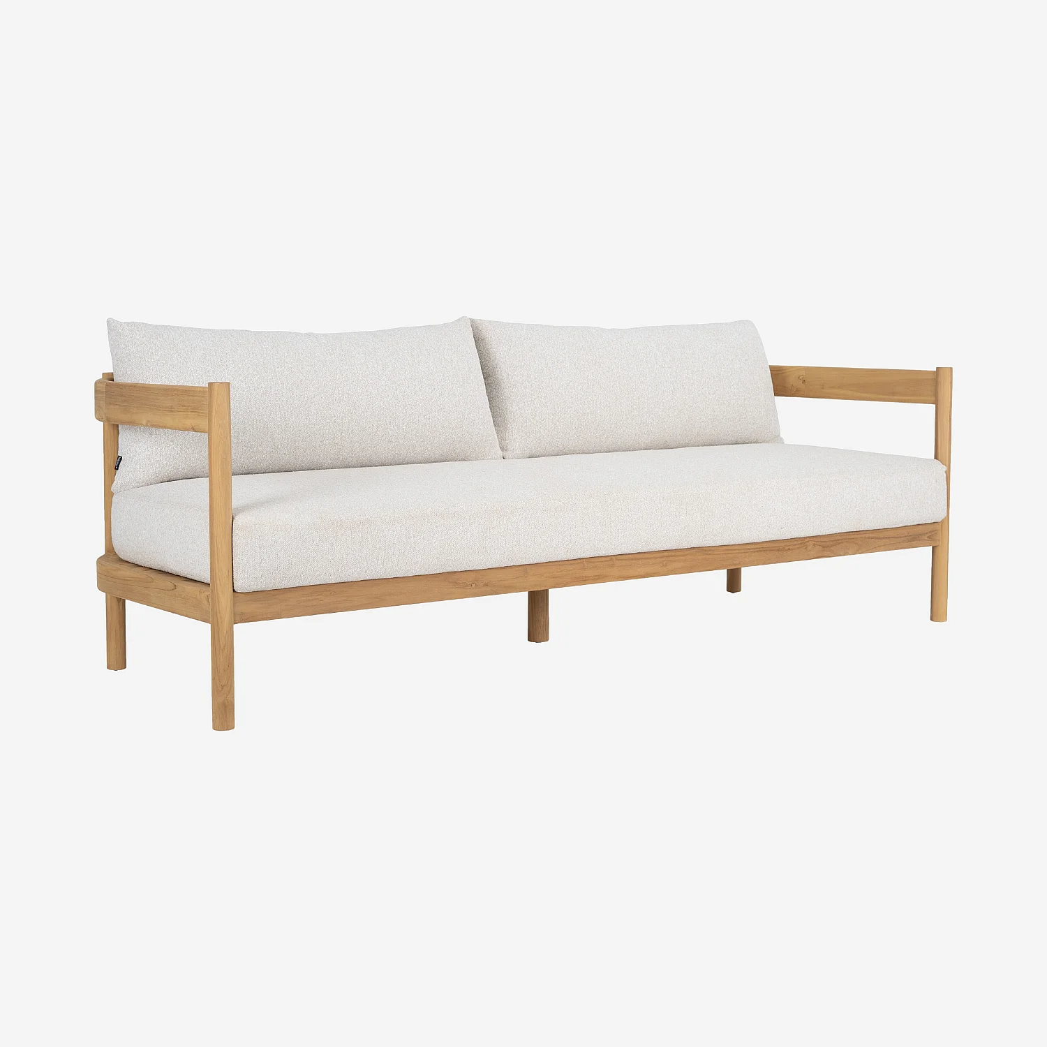 Canapé de jardin 3 places en teck massif et tissu imperméable - Naturel et blanc cassé - 2