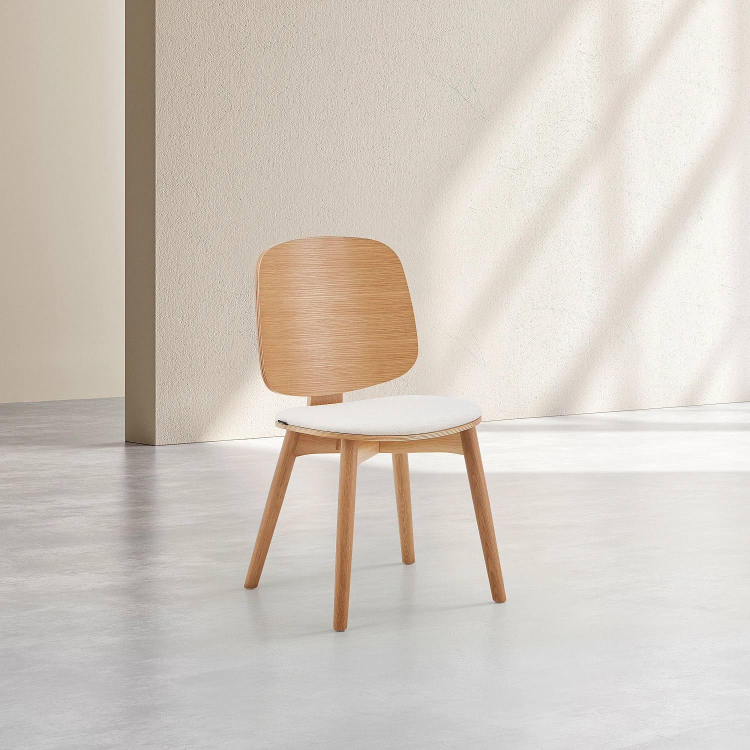 Lot de 2 chaises en tissu texturé et chêne massif - Crème - 6