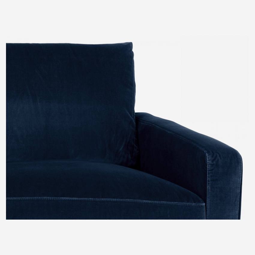 Canapé 3 places en velours - Bleu marine - Pieds noirs