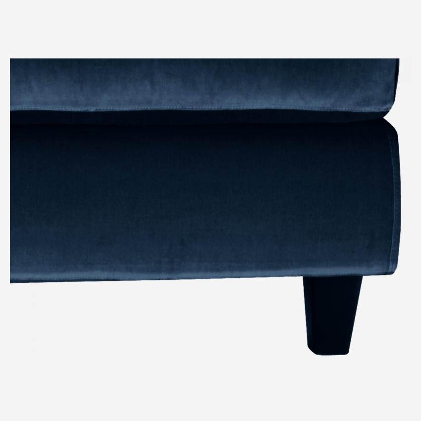 Canapé d'angle 2 places en velours - Bleu marine - Pieds noirs