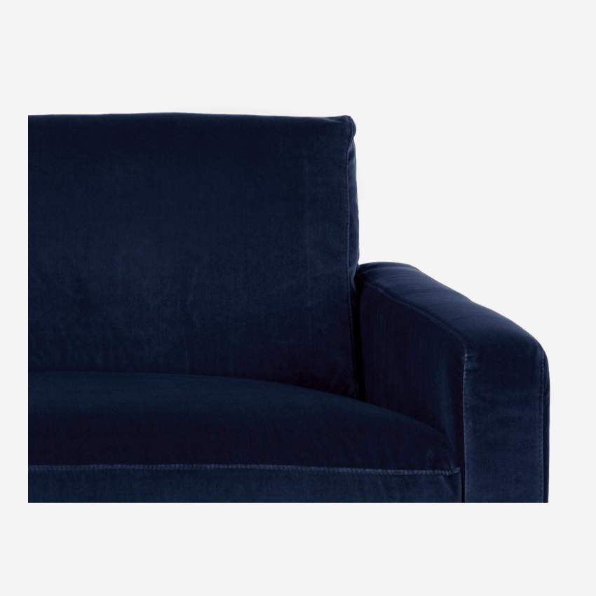 Canapé compact en velours - Bleu marine - Pieds noirs