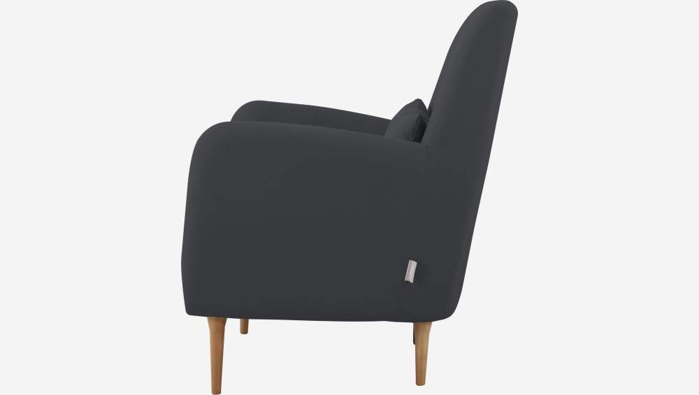 Anthracite grey fabric armchair with oak legs