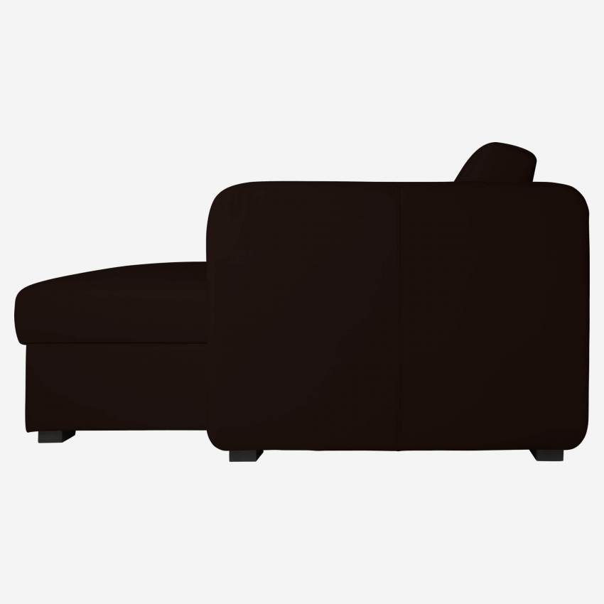 Sofá cama esquinero reversible 3 plazas de piel con almacenaje - Castaño
