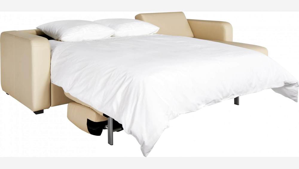 Sofá cama esquinero reversible 2 plazas de piel con almacenaje - Crema
