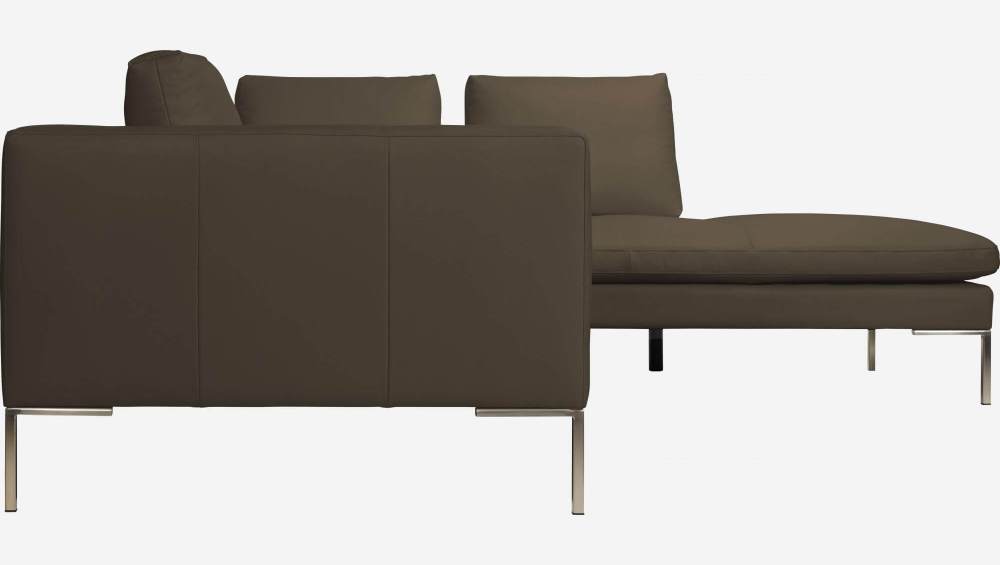 2-Sitzer-Sofa mit Chaiselongue rechts aus Eton-Leder - Graubraun
