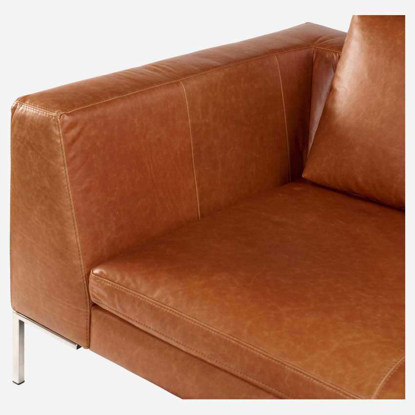 Sofá 2 plazas con chaise longue derecha de piel Vintage - Cognac