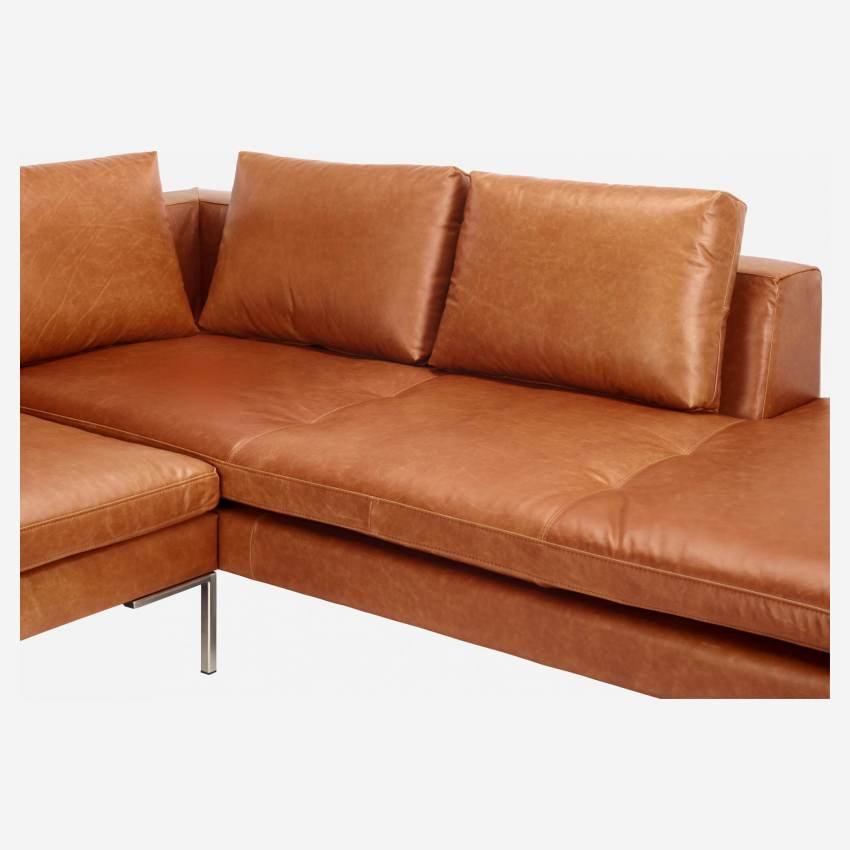 2-Sitzer-Sofa mit Chaiselongue rechts aus Vintage-Leder - Cognac