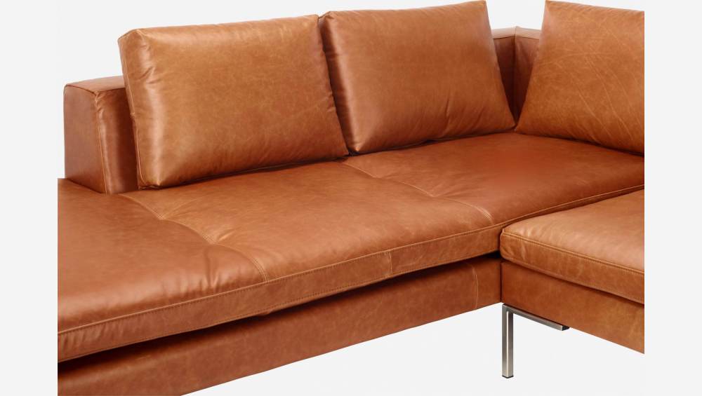 2-Sitzer-Sofa mit Chaiselongue links aus Vintage-Leder - Cognac