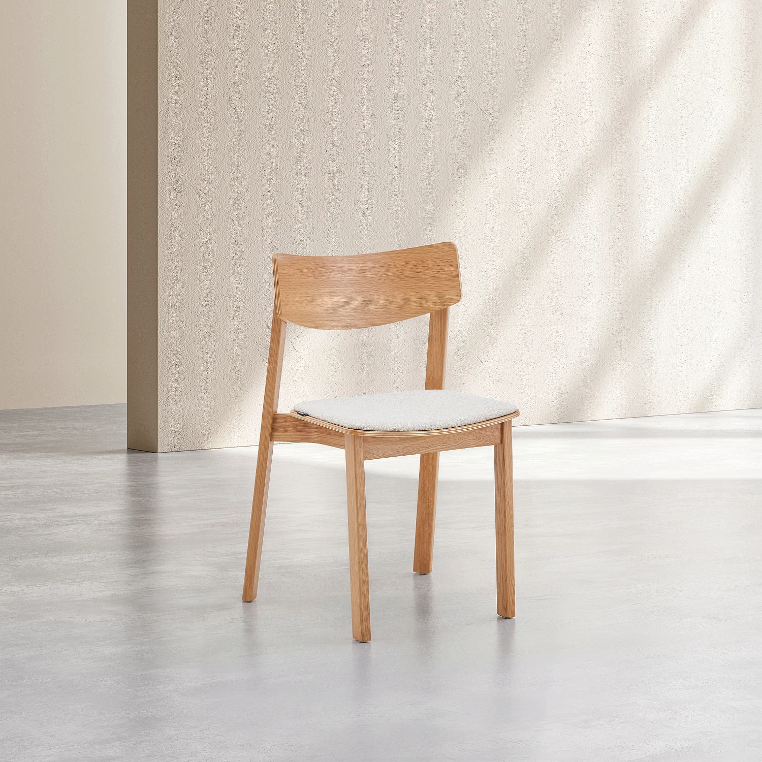 Lot de 2 chaises en tissu texturé et chêne massif - Crème - 3