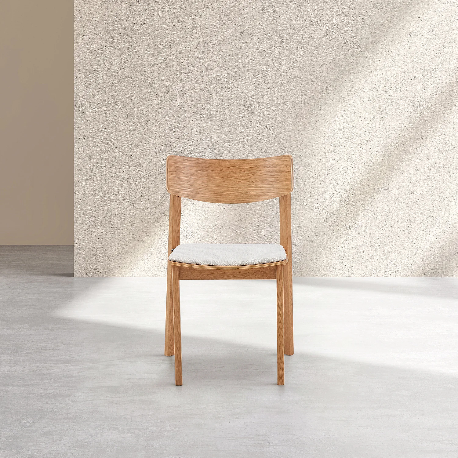 Lot de 2 chaises en tissu texturé et chêne massif - Crème - 4