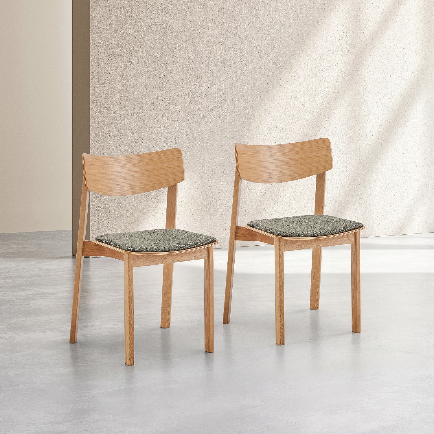 Lot de 2 chaises en tissu texturé et chêne massif - Vert kaki - 2