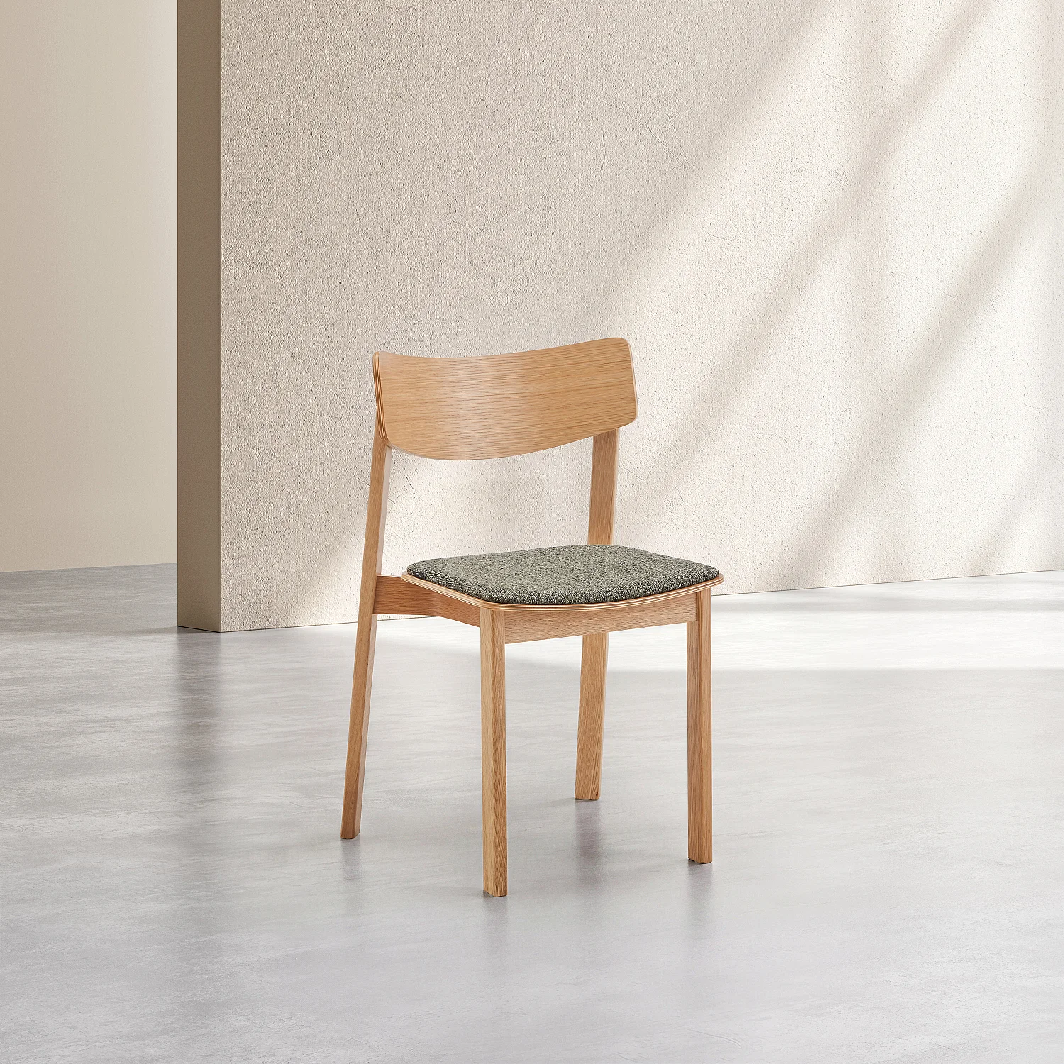 Lot de 2 chaises en tissu texturé et chêne massif - Vert kaki - 3