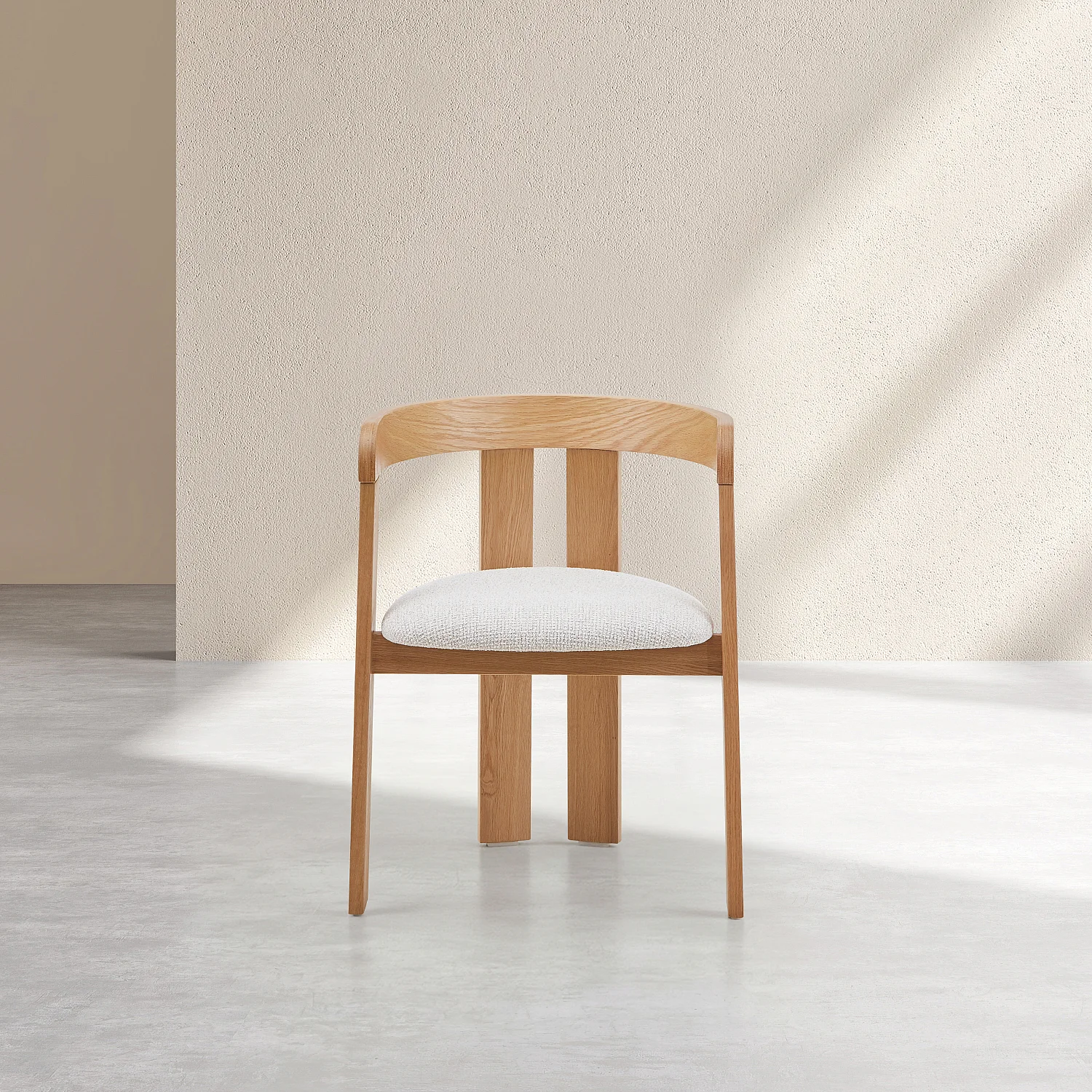 Lot de 2 chaises en tissu texturé et chêne massif avec accoudoirs - Crème - 2