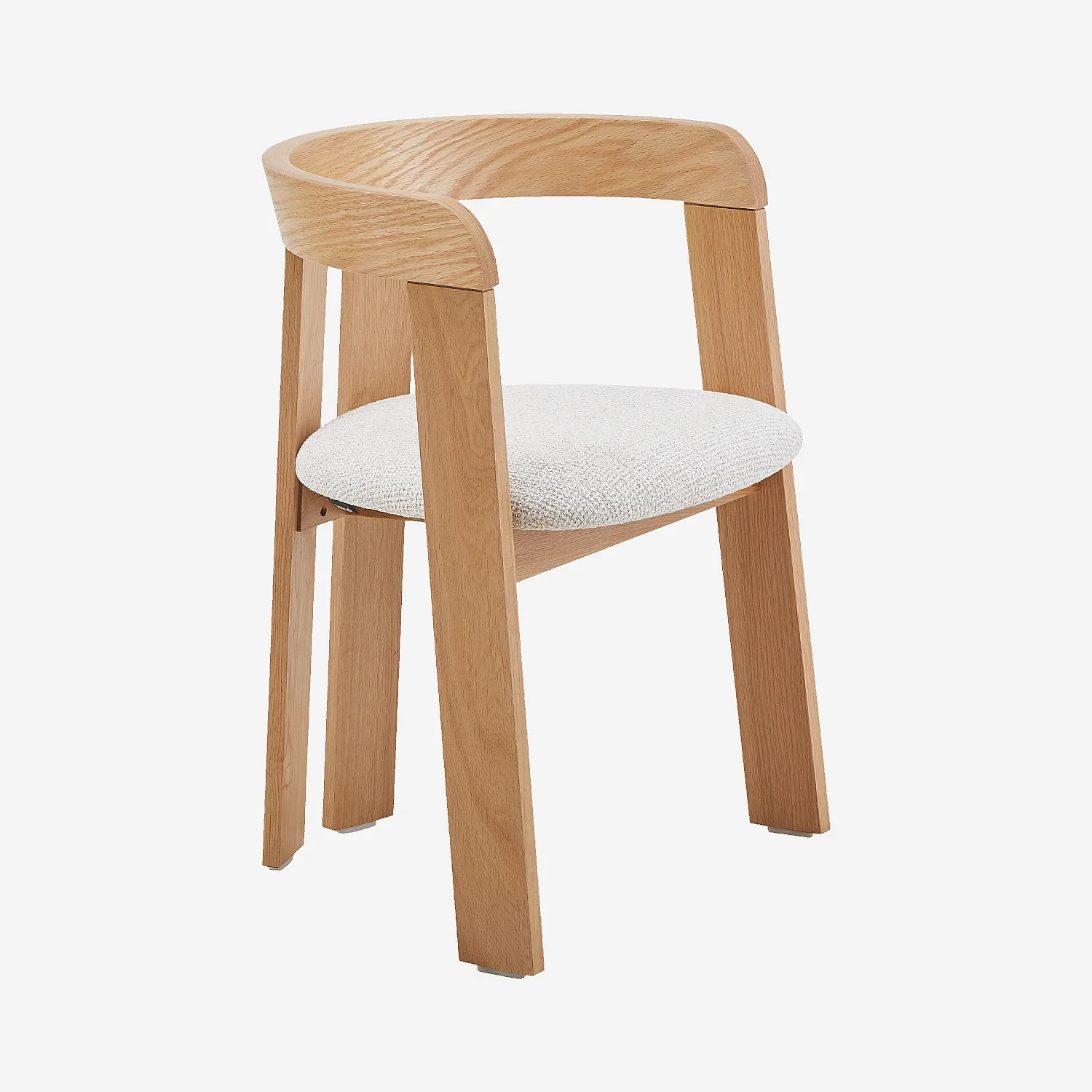 Lot de 2 chaises en tissu texturé et chêne massif avec accoudoirs - Crème - 3