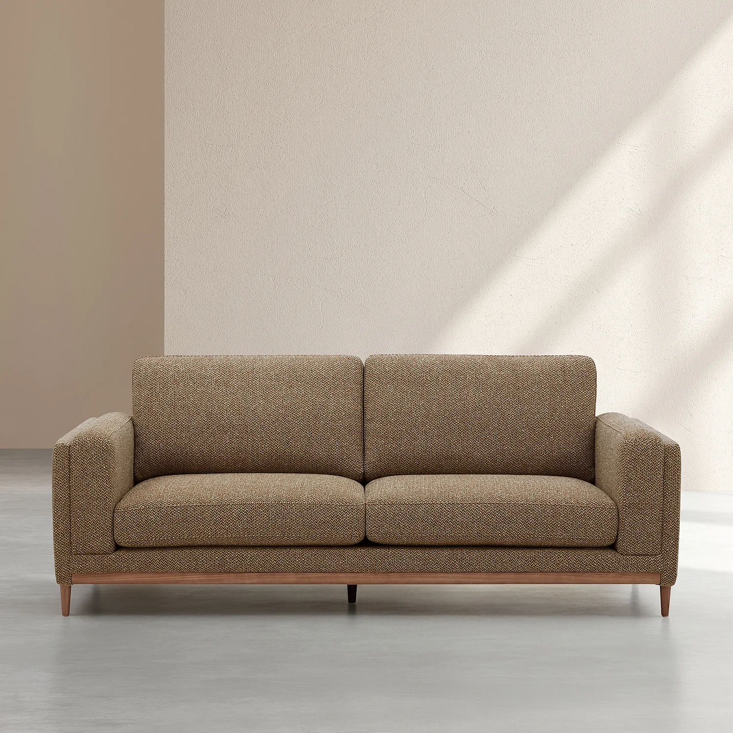 3-sitsig Fast soffa i Texturerad tyg och Trä - Brun noisette - 2