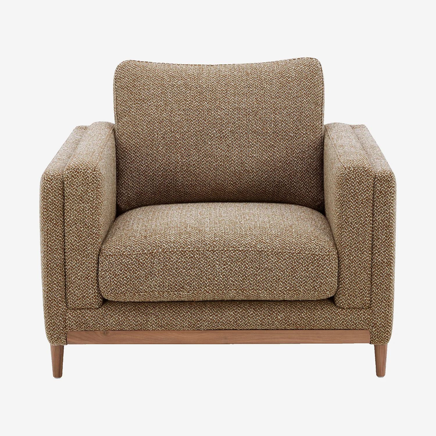 Design fauteuil van getextureerde stof en hout - Hazelnootbruin - 2