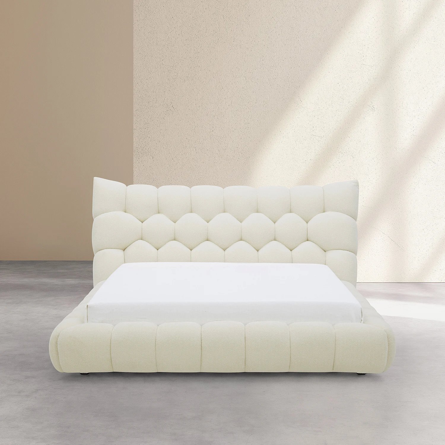Seng 160 x 200 cm i quiltet stof - Creme - 5