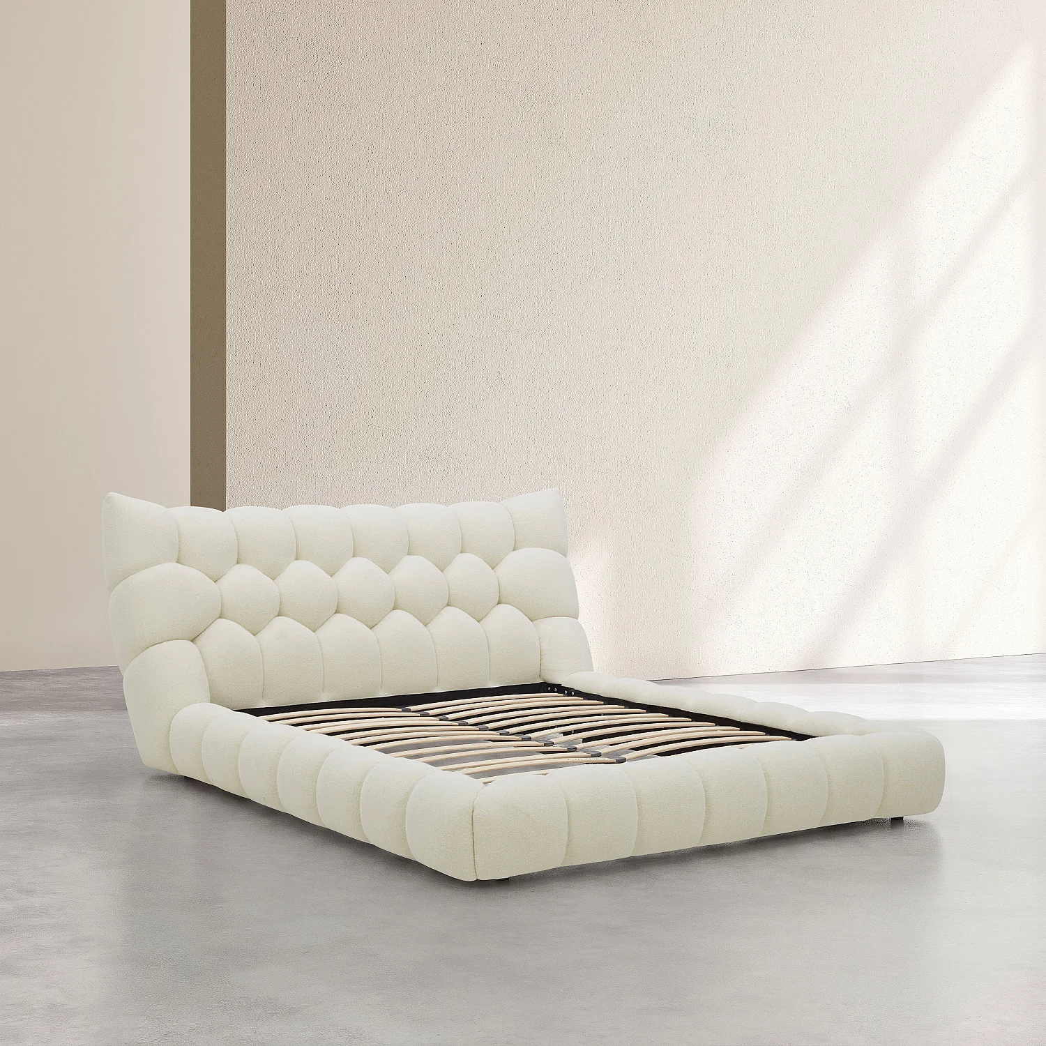 Seng 160 x 200 cm i quiltet stof - Creme - 6
