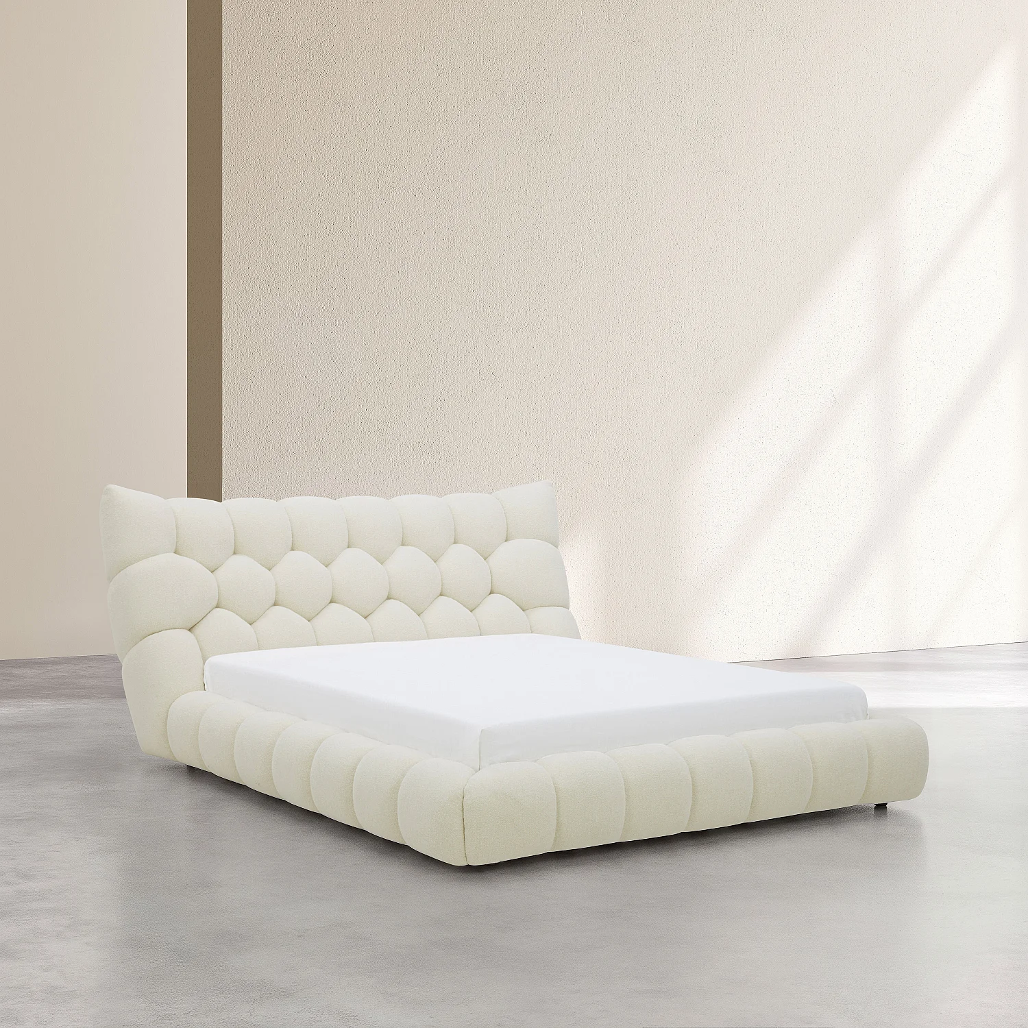 Seng 160 x 200 cm i quiltet stof - Creme - 2