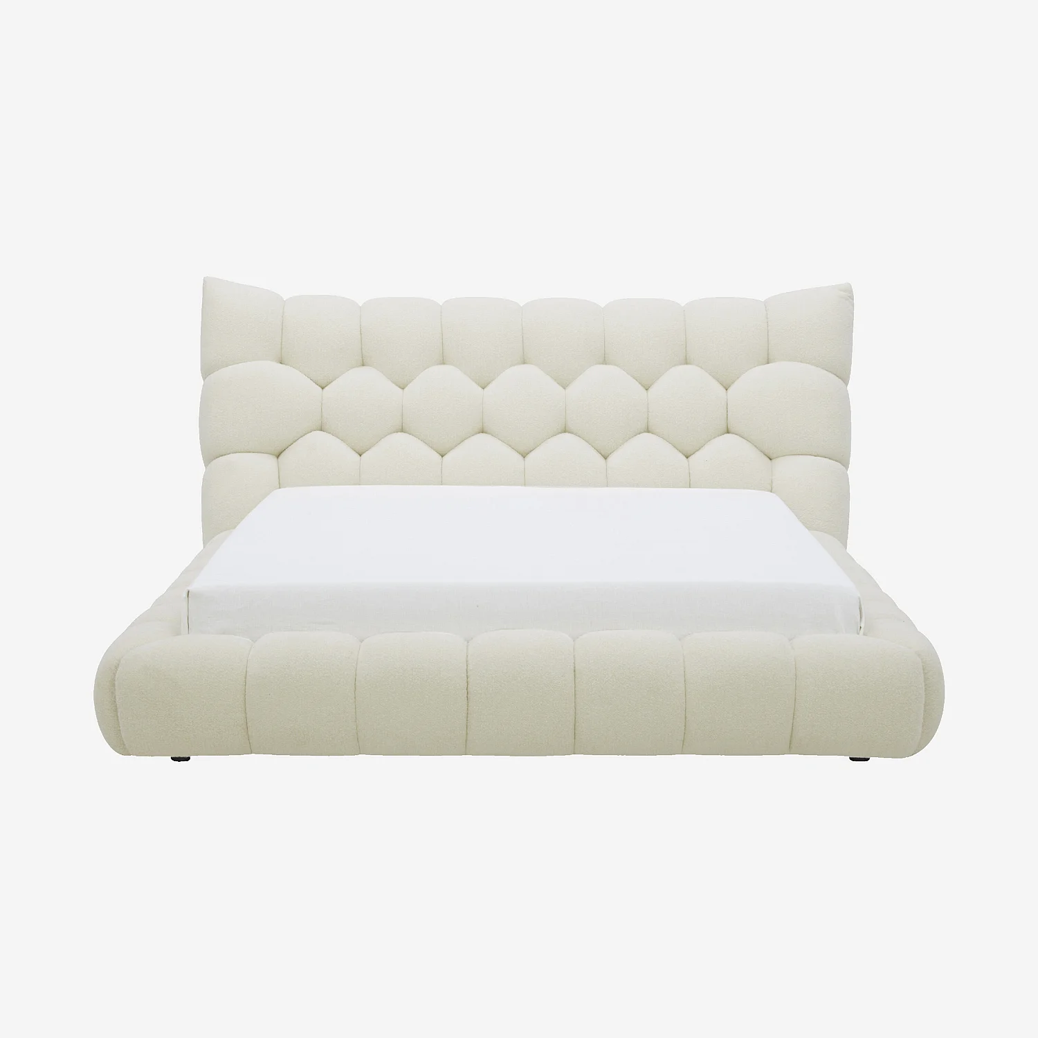 Bed 160 x 200 cm van capitonné stof - Crème - 4