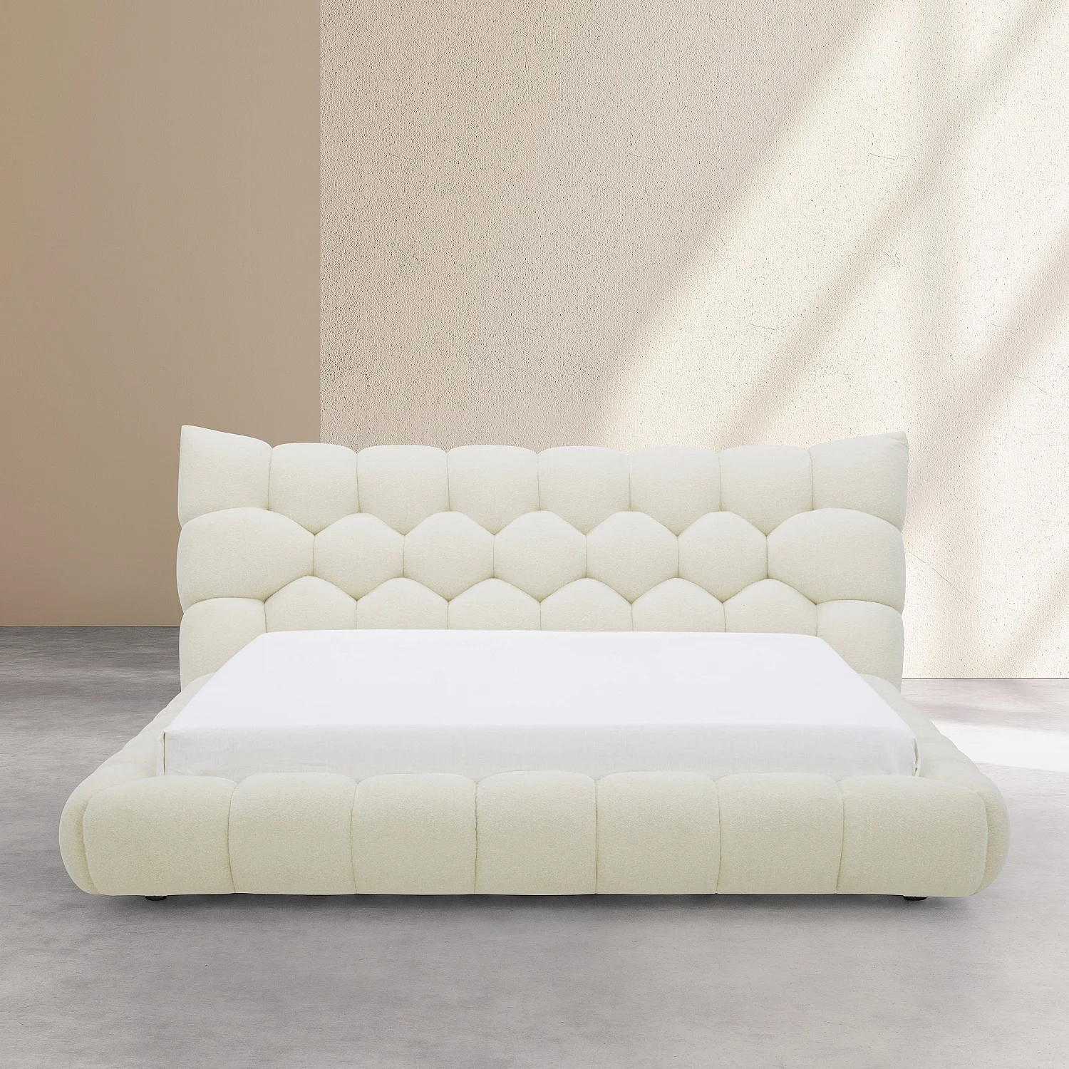 Lit 180 x 200 cm en tissu matelassé - Crème - 5