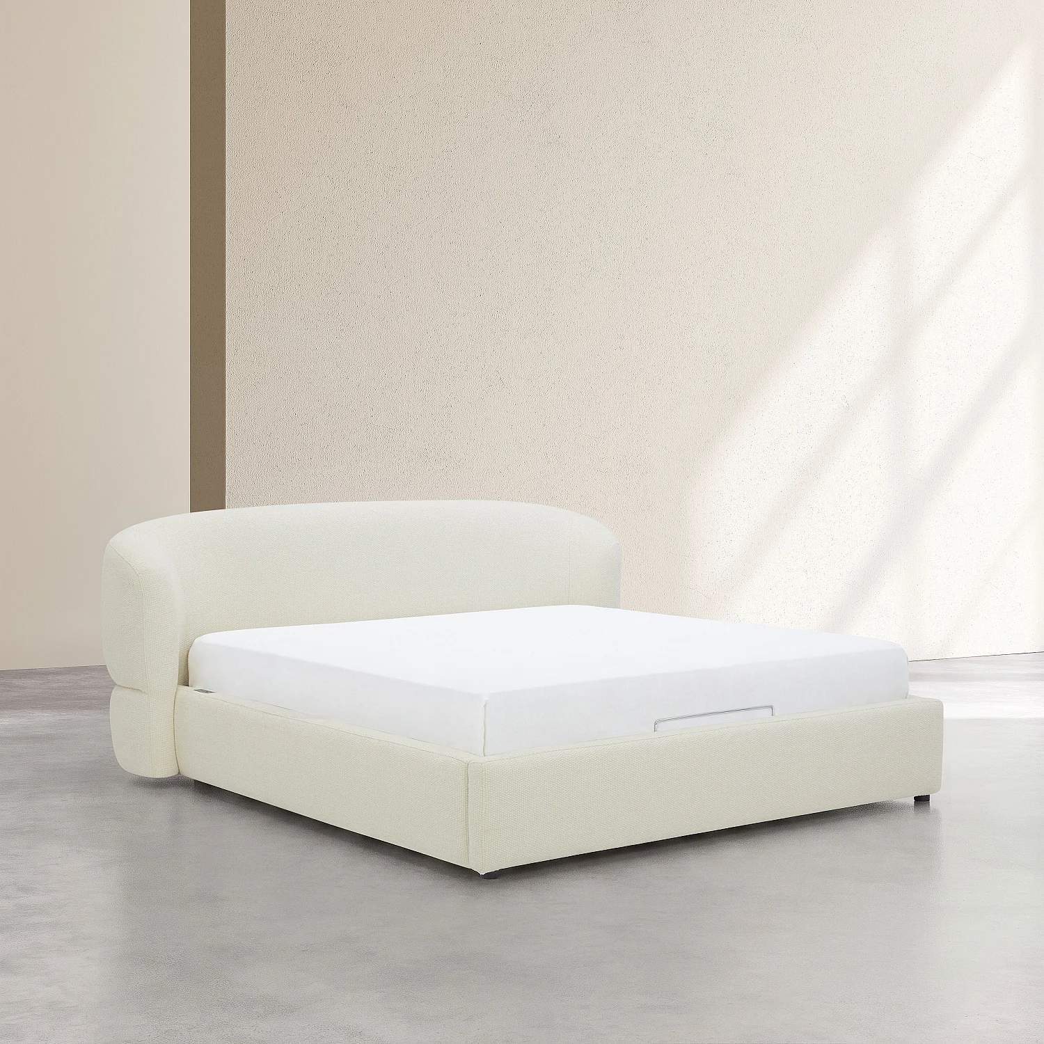 Lit coffre électrique 160 x 200 cm en tissu chenille - Ivoire - 2