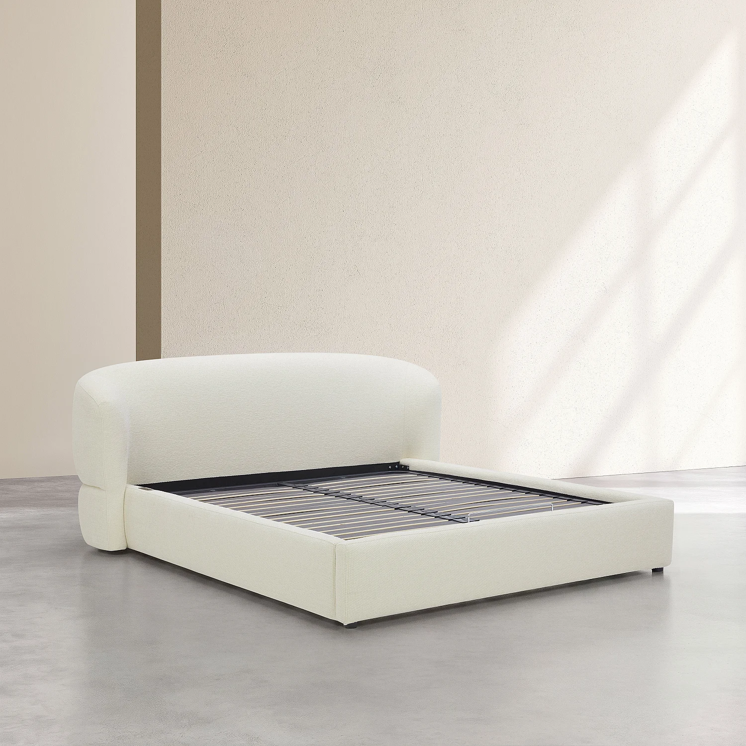 Lit coffre électrique 160 x 200 cm en tissu chenille - Ivoire - 5
