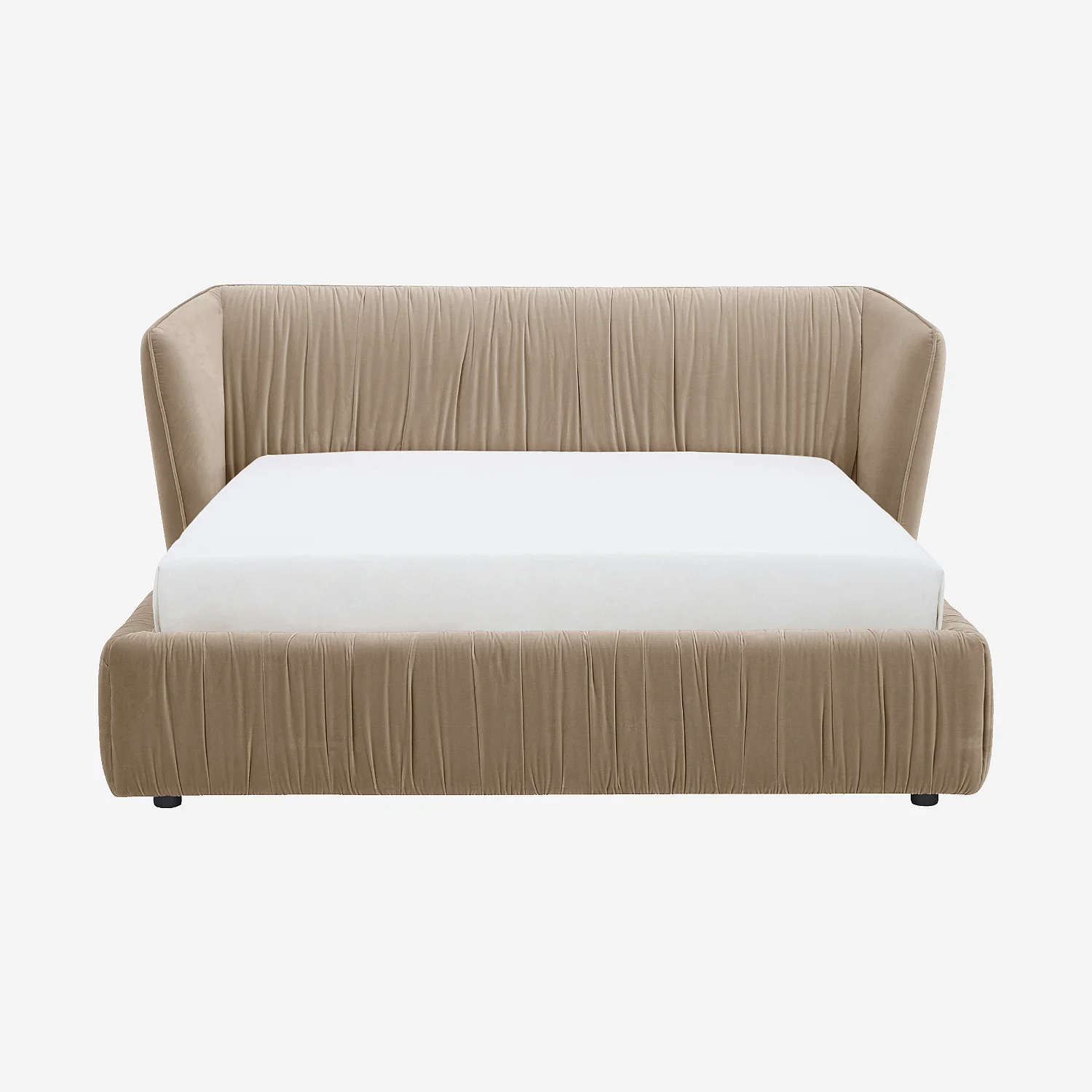 Lit 160 x 200 cm en tissu plissé - Beige sable - 2