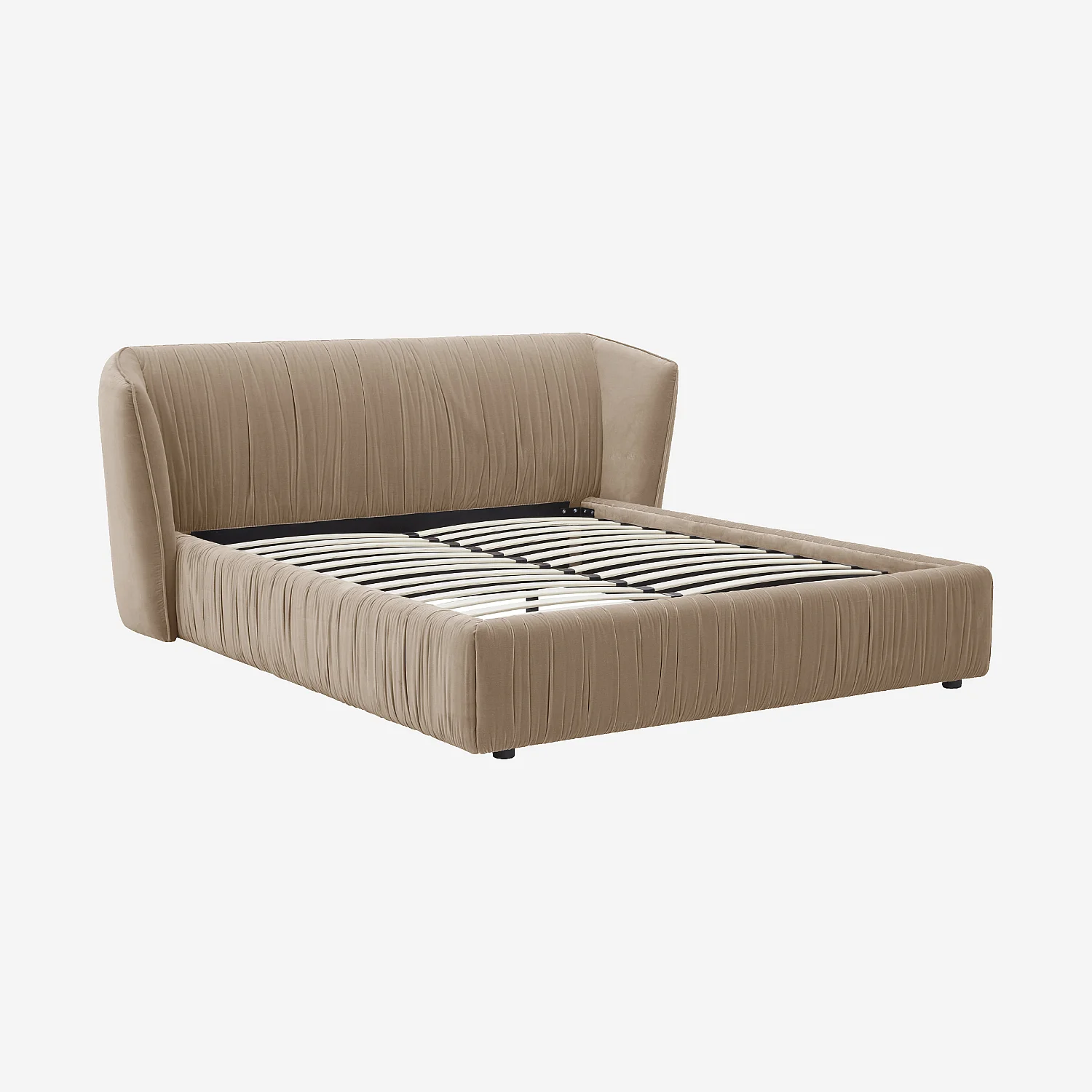 Lit 160 x 200 cm en tissu plissé - Beige sable - 5