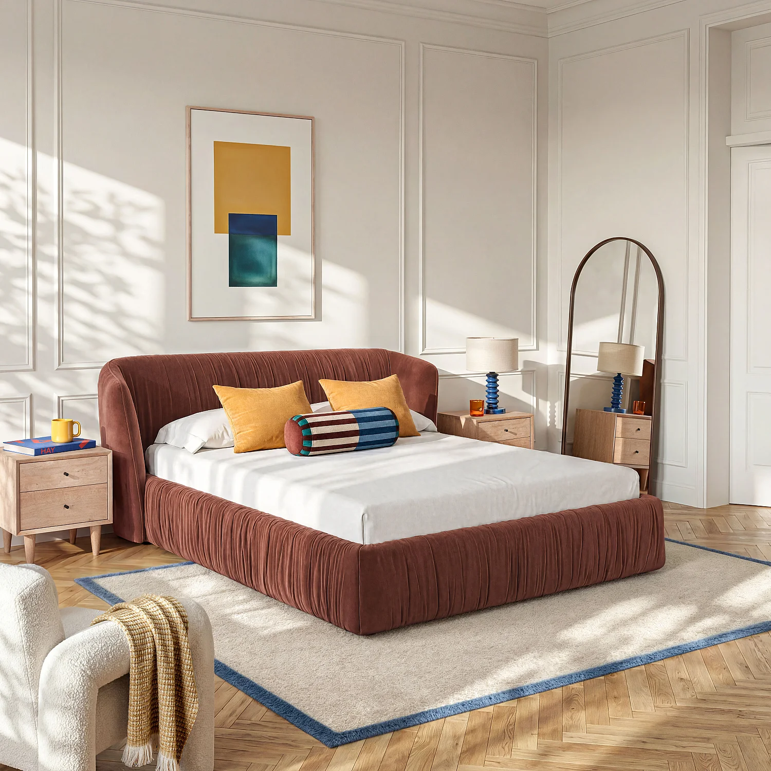 Bed 180 x 200 cm van geplooide stof - Koperbruin - 1
