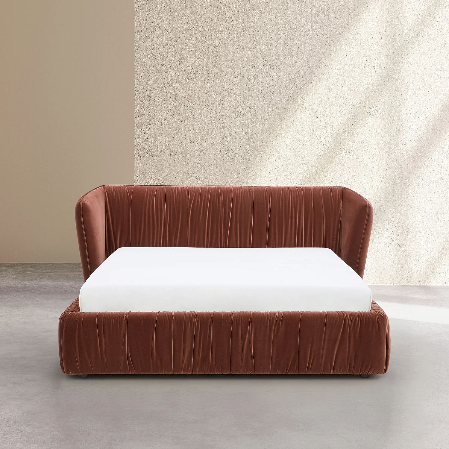 Bed 180 x 200 cm van geplooide stof - Koperbruin - 3
