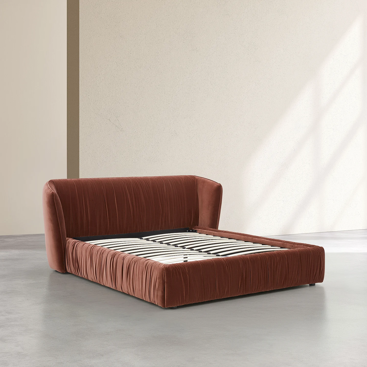 Bed 180 x 200 cm van geplooide stof - Koperbruin - 6