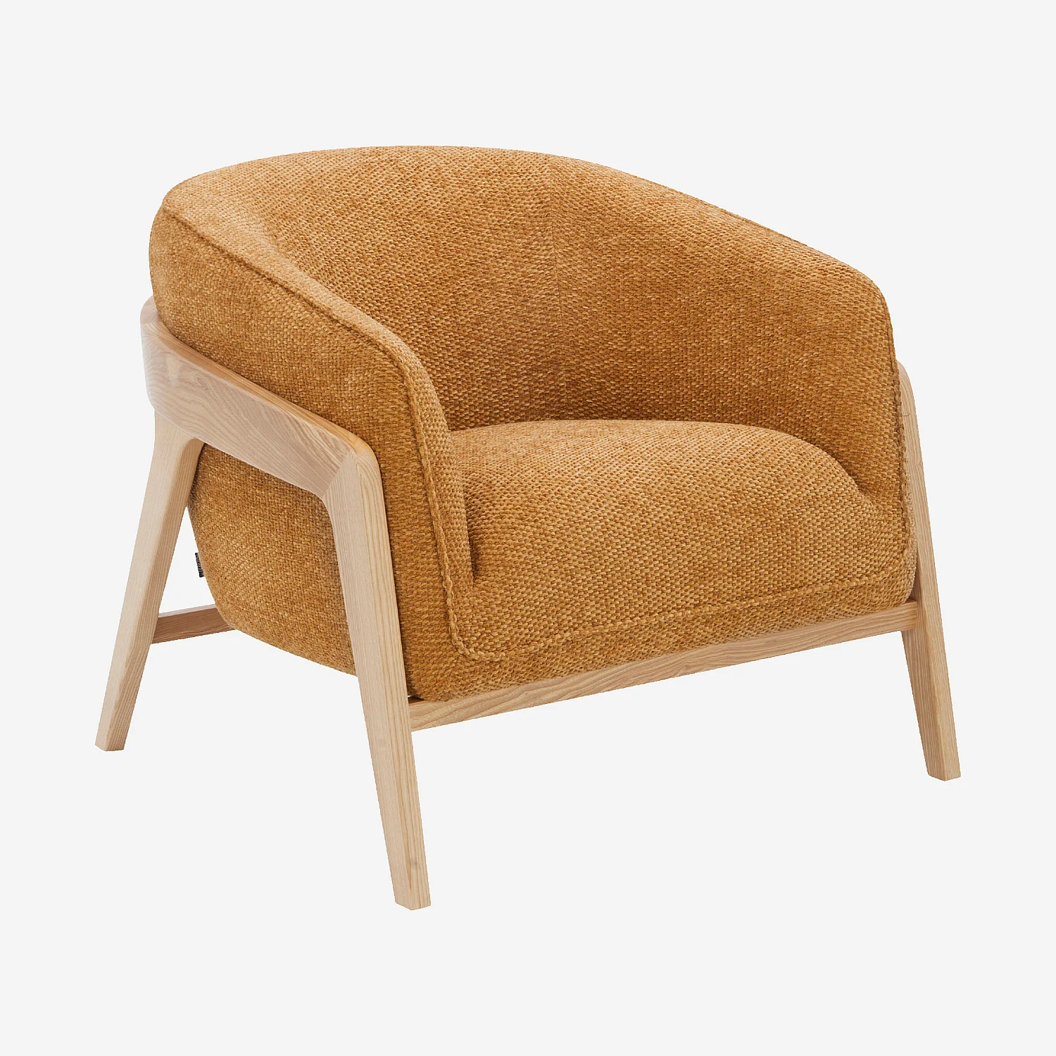 Fauteuil en tissu chenille et bois - Ocre - 2