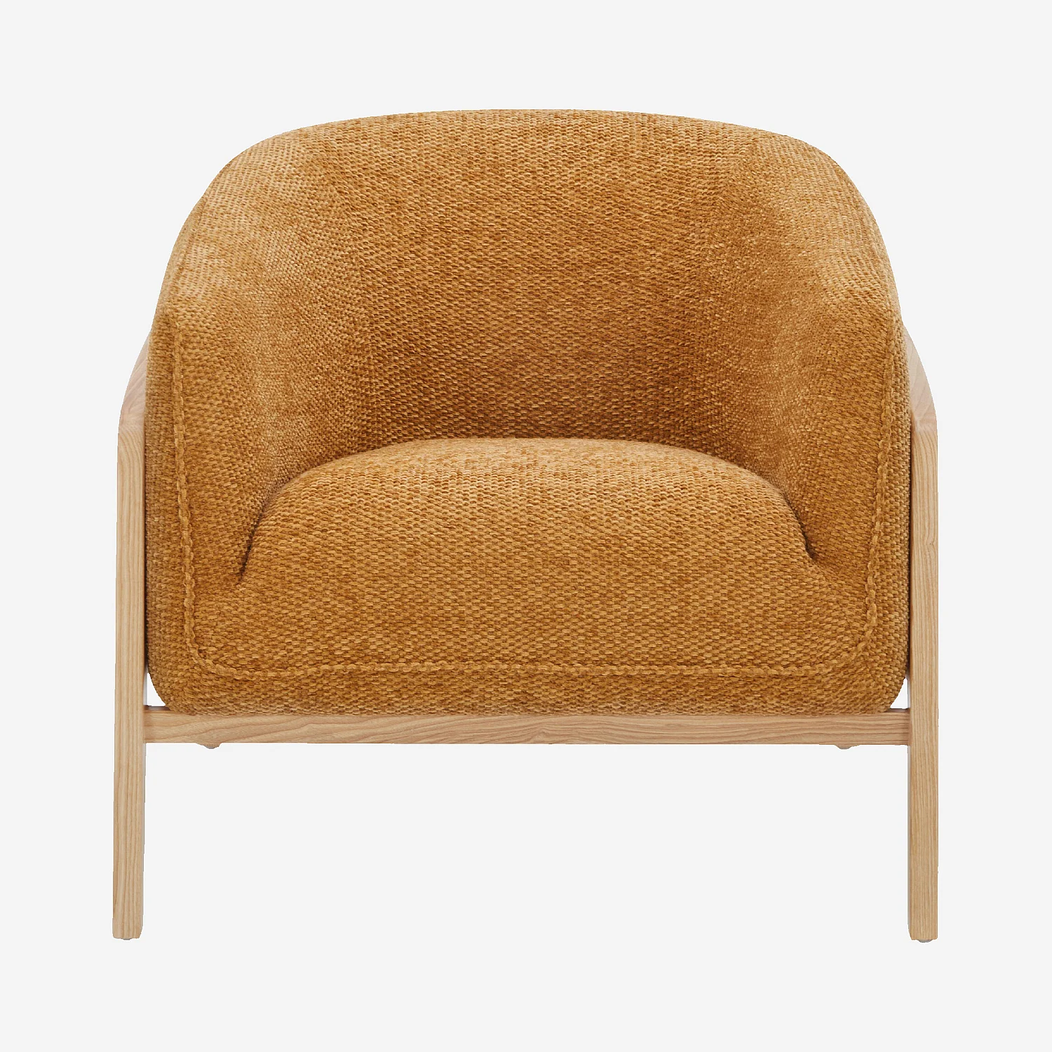 Fauteuil en tissu chenille et bois - Ocre - 1