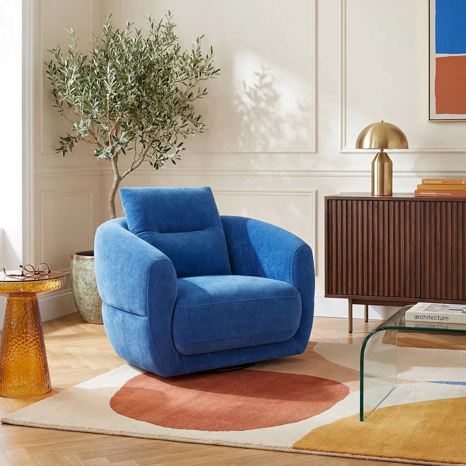 Sillón giratorio de tejido - Azul eléctrico - 1