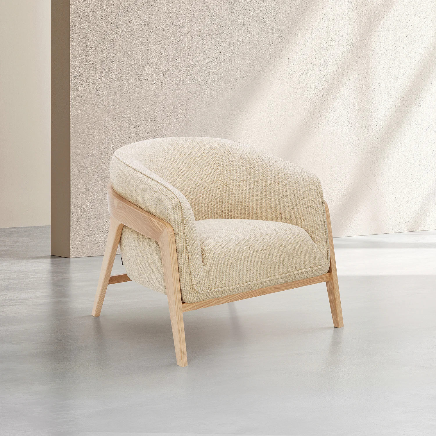 Fauteuil en tissu chenille et bois - Crème - 3