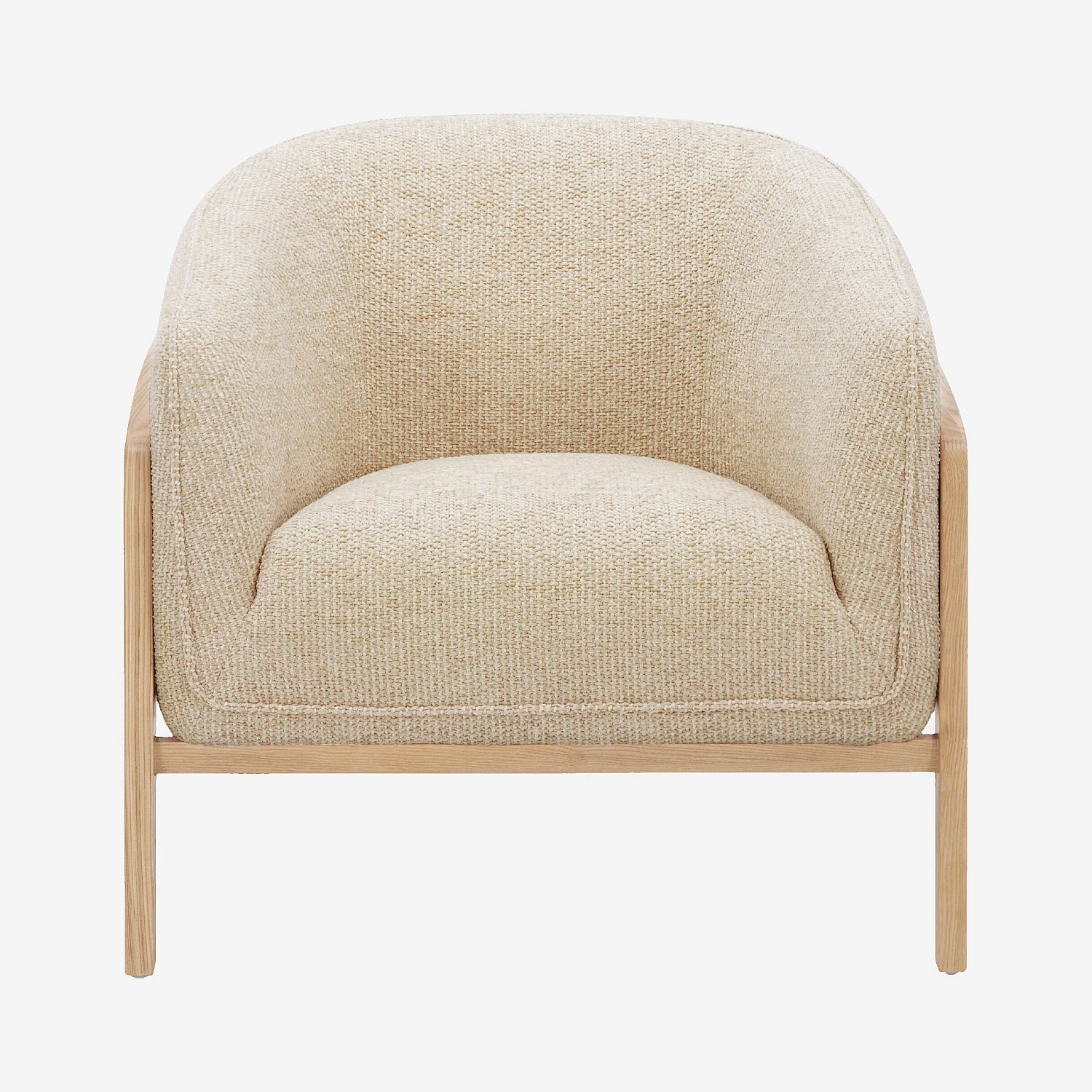 Fauteuil en tissu chenille et bois - Crème - 1