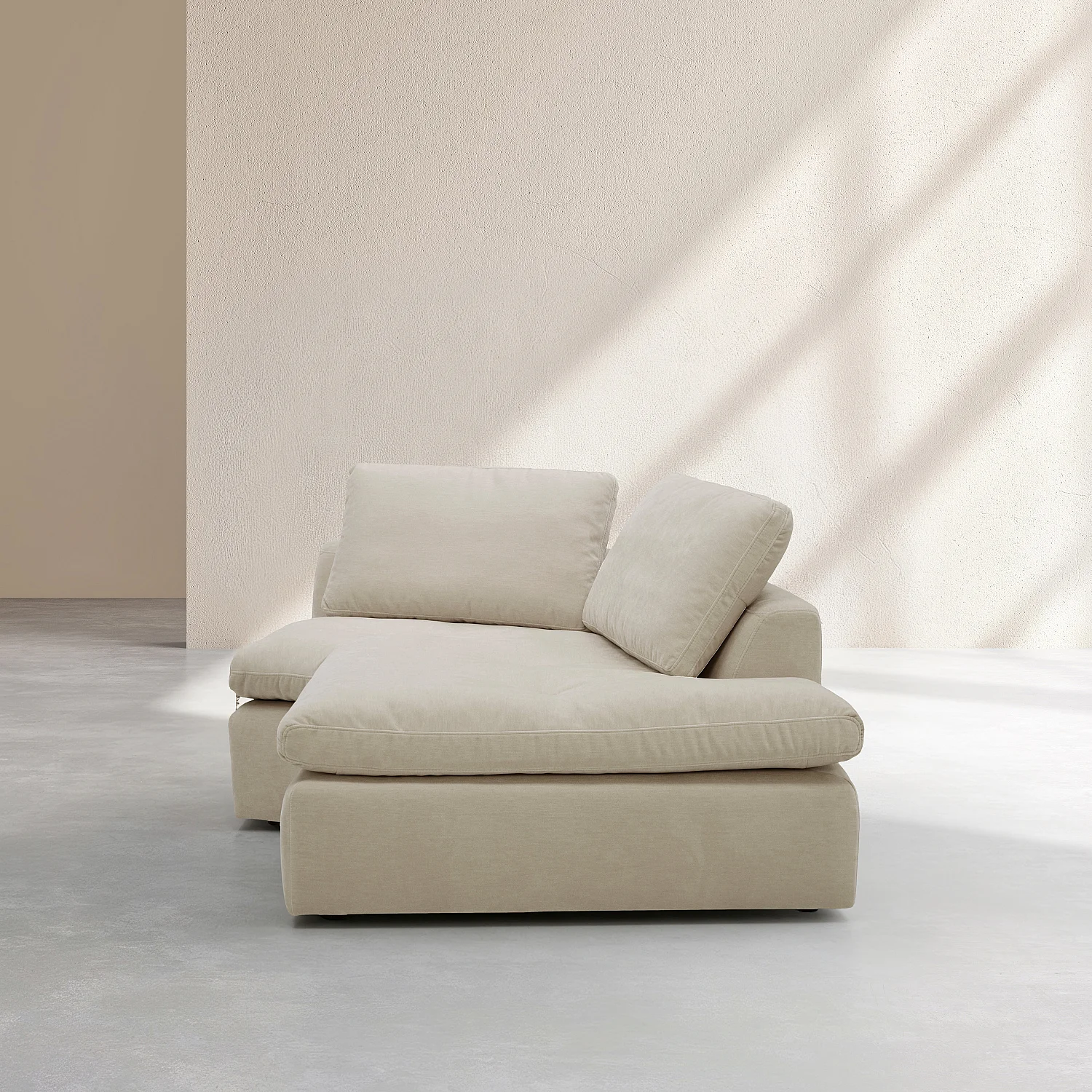 Méridienne d'angle droit incurvée en tissu - Beige meringue - 3