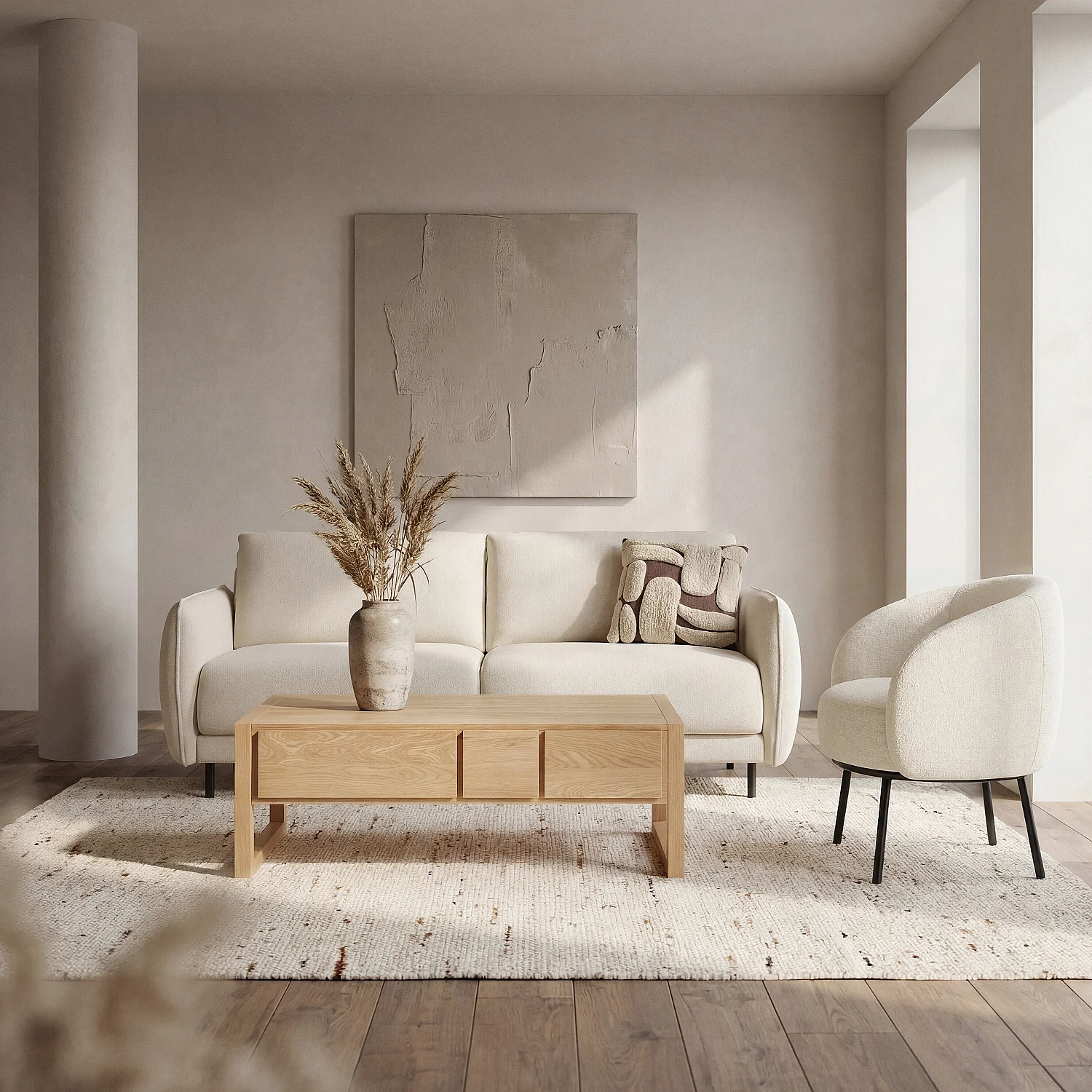 Sofá-cama de 3 lugares - Colchão de 160 cm - Espuma de 13 cm - Tecido Tolfa Creme - 1