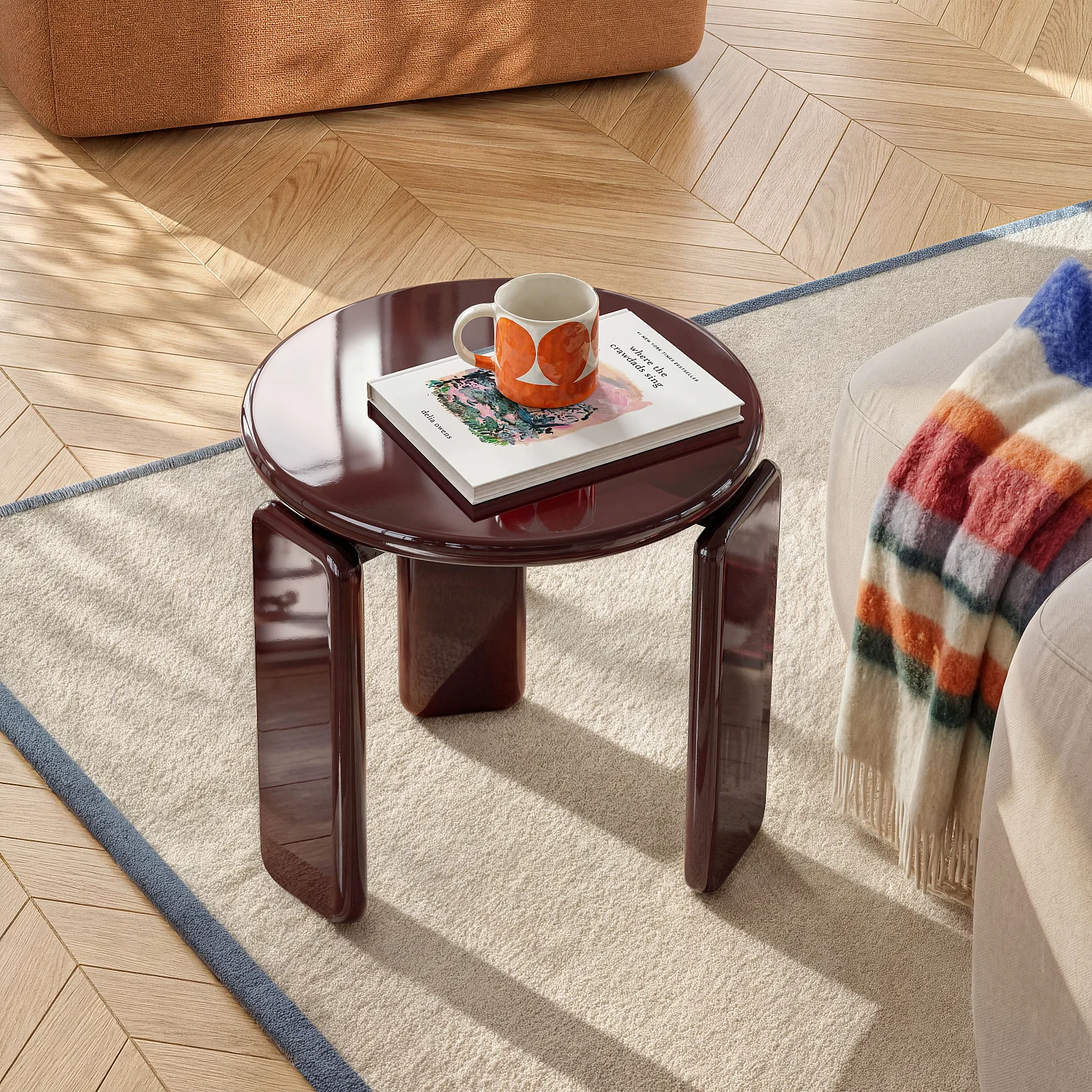 Rundt lakeret sidebord - Bordeaux - 2