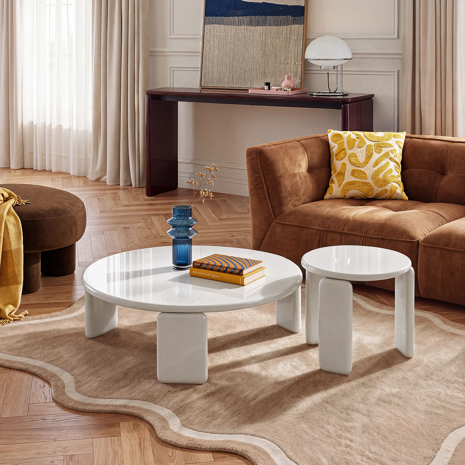 Table basse ronde laquée - Beige - 4